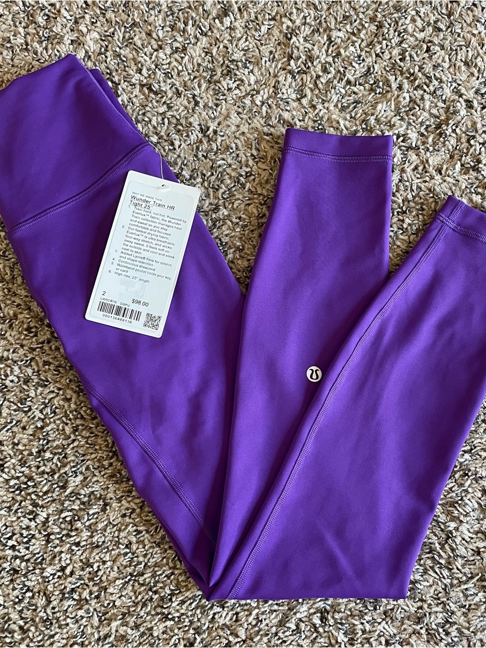 NWT 25” Lululemon Wunder Train HR Tight, Size 2, College Purple